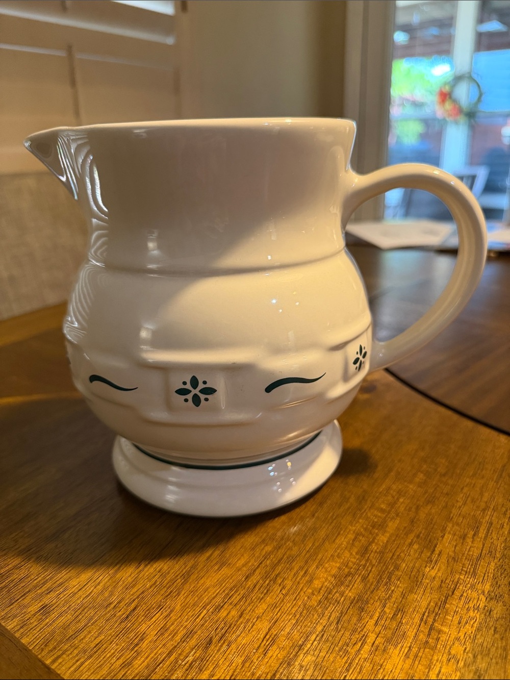 Longaberger White Ceramic Decorative Pitcher with Green Accent